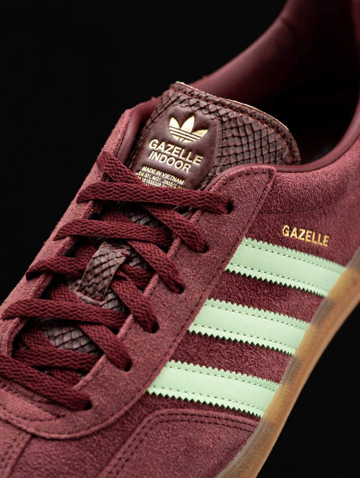 adidas Gazelle Indoor "Shadow Red / Semi Green Spark" — Men's 9 (IH7487)