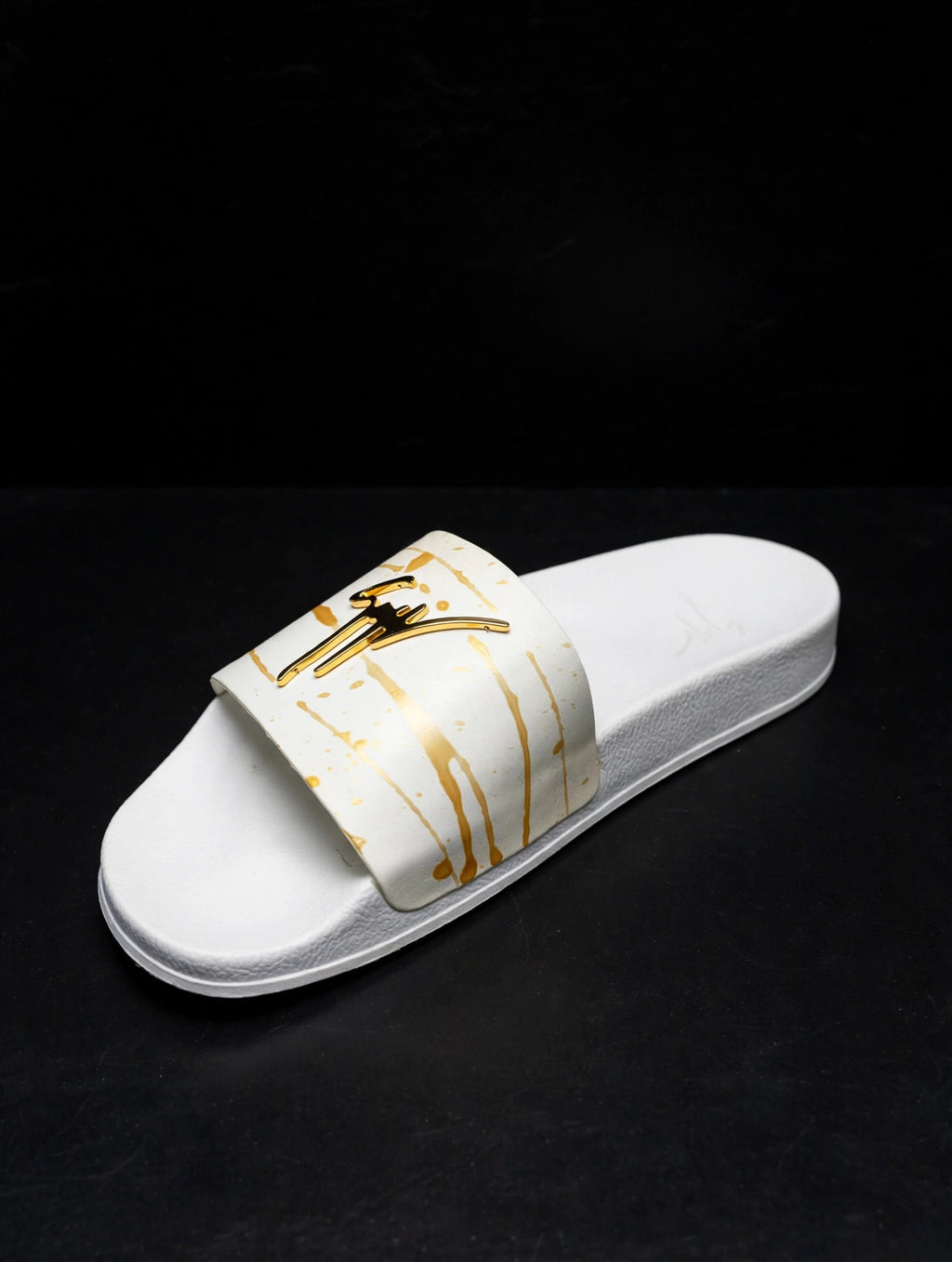 Giuseppe Zanotti Birel Slide "White/Gold Drip" — RM10024 — Men's 9.5–10 (EU 43)
