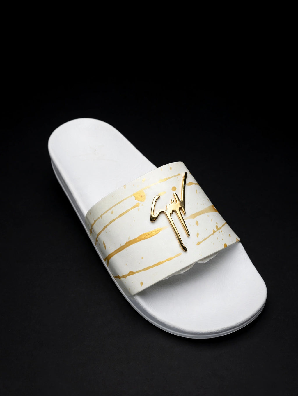 Giuseppe Zanotti Birel Slide "White/Gold Drip" — RM10024 — Men's 9.5–10 (EU 43)