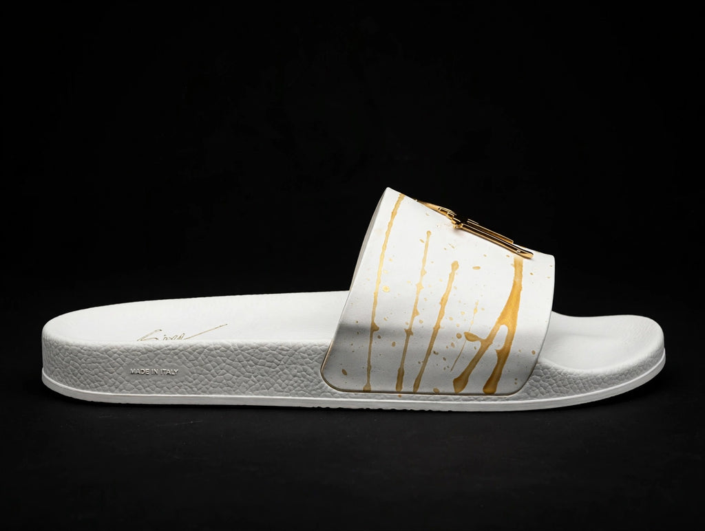 Giuseppe Zanotti Birel Slide "White/Gold Drip" — RM10024 — Men's 9 (EU 42)