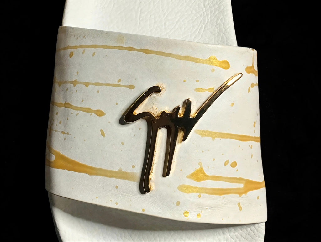 Giuseppe Zanotti Birel Slide "White/Gold Drip" — RM10024 — Men's 9 (EU 42)