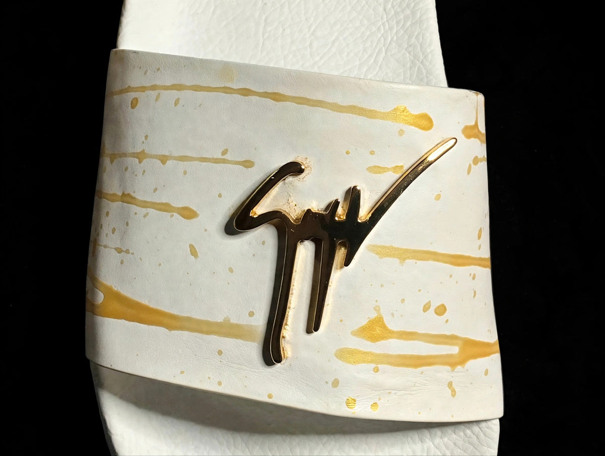 Giuseppe Zanotti Birel Slide "White/Gold Drip" — RM10024 — Men's 9 (EU 42)