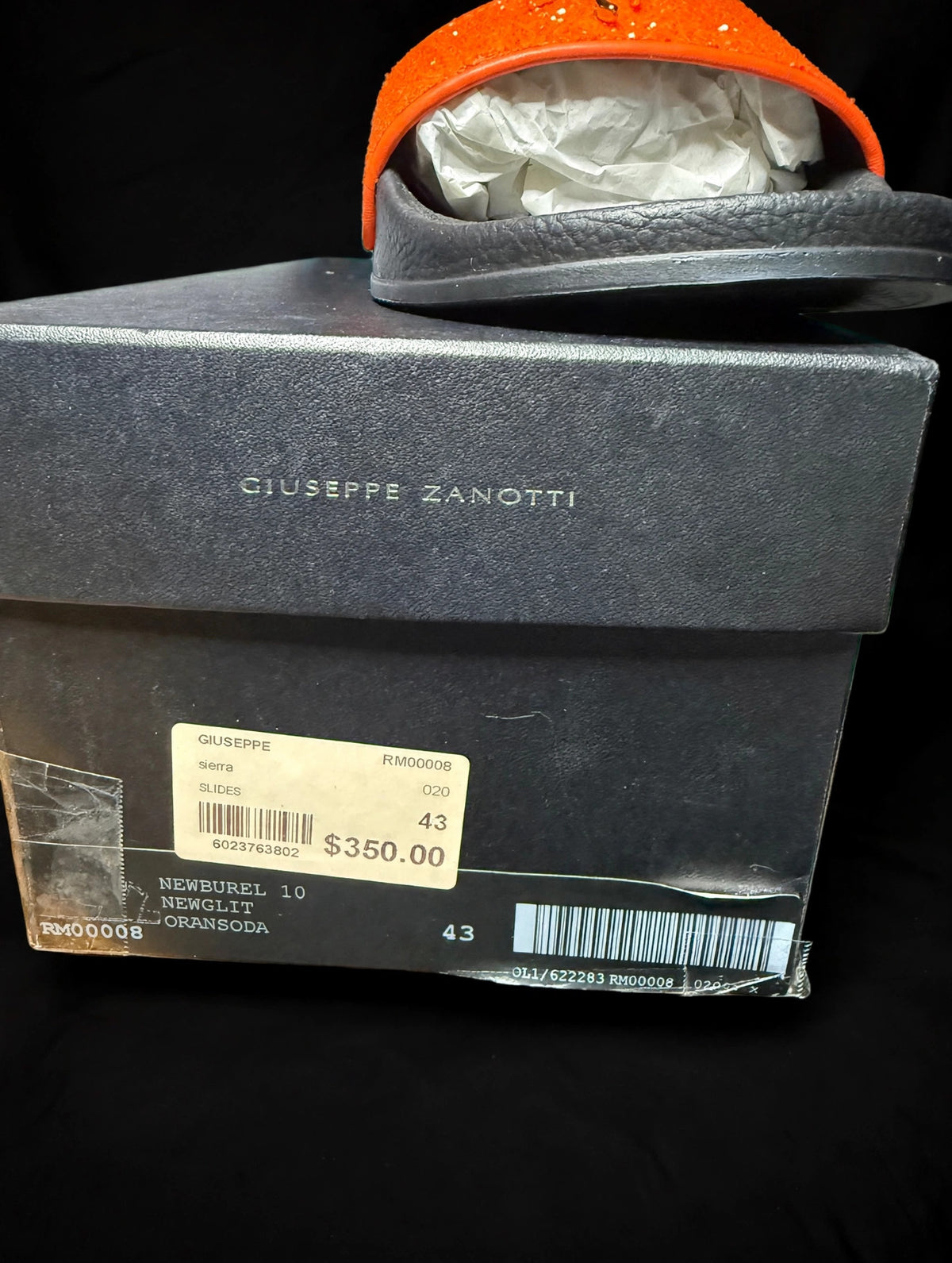 Giuseppe Zanotti New Burel Slide "Newglit Oransoda" — RM00008 — Men's 9.5–10 (EU 43)