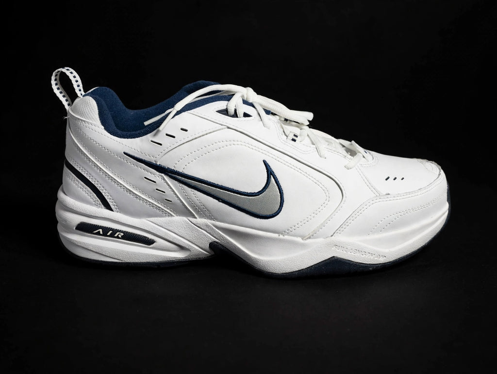 Nike Air Monarch IV "White Navy Metallic Silver" — 415445-102 — Men's 15