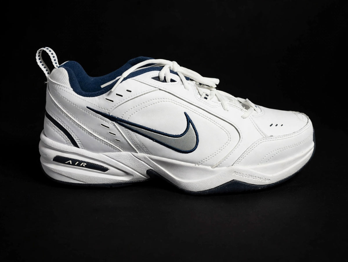 Nike Air Monarch IV "White Navy Metallic Silver" — 415445-102 — Men's 15