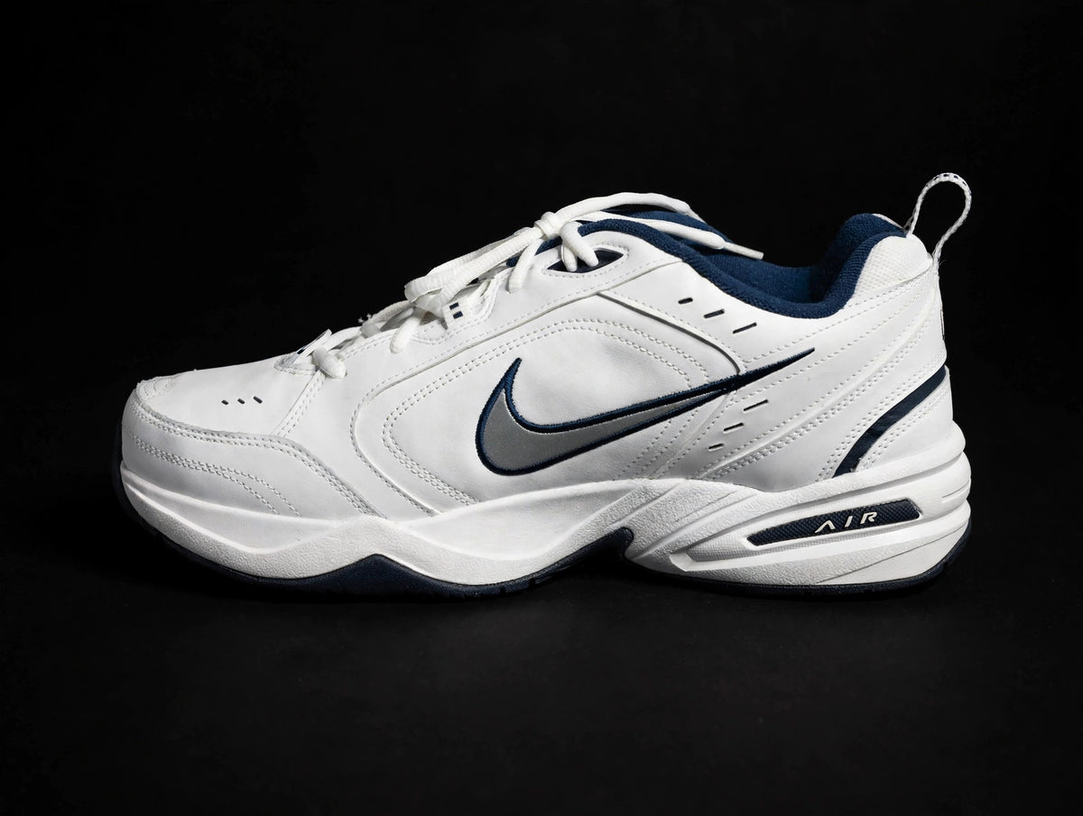 Nike Air Monarch IV "White Navy Metallic Silver" — 415445-102 — Men's 15