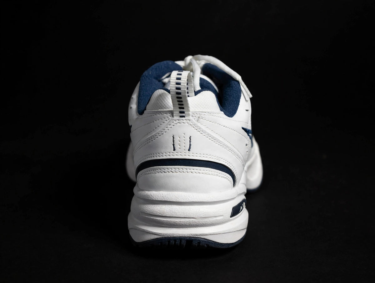 Nike Air Monarch IV "White Navy Metallic Silver" — 415445-102 — Men's 15