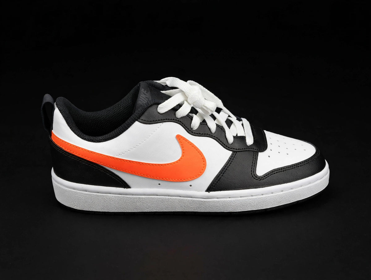 Nike Court Borough Low 2 GS "White Black Orange" — BQ5448-115 — 6.5Y / Women's 8